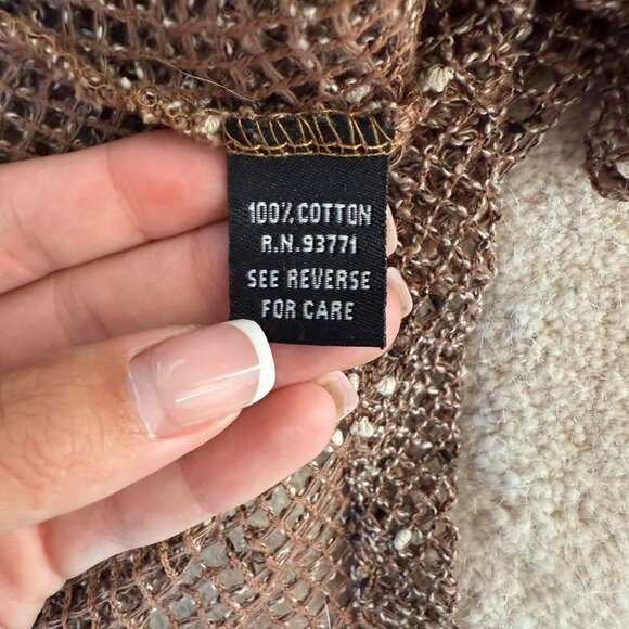 Kaktus Boho Open Weave Sequin Cardigan Brown Crochet Knit | Womens Size Large - Picture 5 of 6